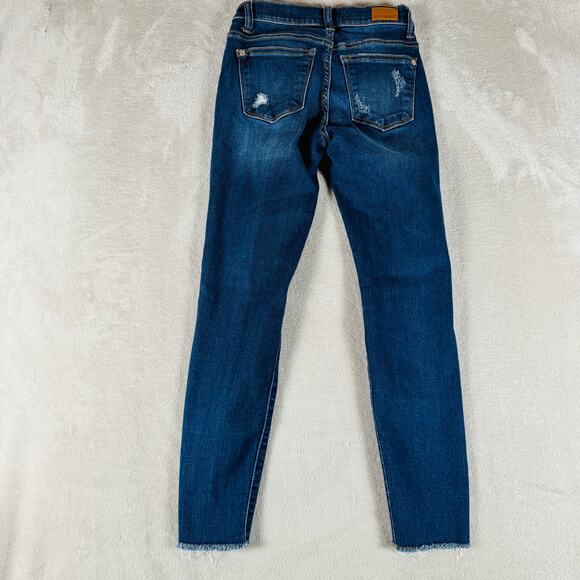 Judy Blue Jeans Womens 1/25 Medium Wash Blue Denim Destroyed Raw Slit Hem Skinny - Picture 7 of 12